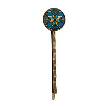 Imagem de Blue Orange Marrocos Abstract Flower Retro Metal Hair Bobby Pin Headwear