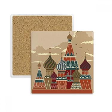 Imagem de Porta-copos quadrado vermelho da Rússia com estrutura de catedral e pedra isolante