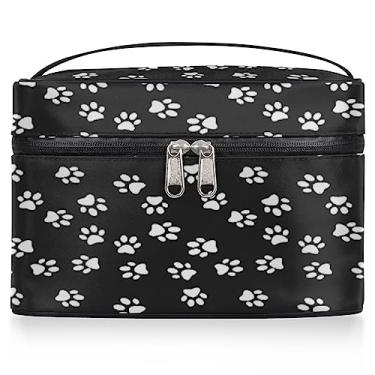 Imagem de Bolsa de cosméticos com estampa de pata de cachorro branco bolsa feminina grande de maquiagem de viagem com estampas de patas de animais bolsa de maquiagem portátil bolsa de maquiagem