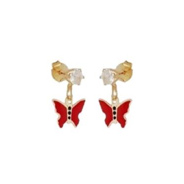 Imagem de Brinco Pequeno Infantil Borboleta Vermelho Folheado Ouro