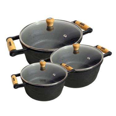 Imagem de Jogo 3 Caçarola De Ferro Panela Mineira Tampa De Vidro Nº 2