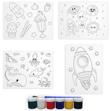 Imagem de Tela Para Pintura Infantil Colorir Arte Kit 4 Unidades com Tinta e Pincel Canvas 20x15cm (Variados)