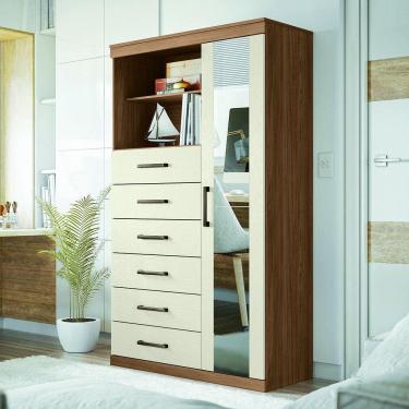 Imagem de Cômoda Multiuso 1 Porta 6 Gavetas com Espelho Marabá Santos Andirá