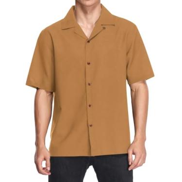 Imagem de CHIFIGNO Camisas havaianas masculinas de manga curta casual com botões camisas folgadas tropicais de praia, Bronze, M