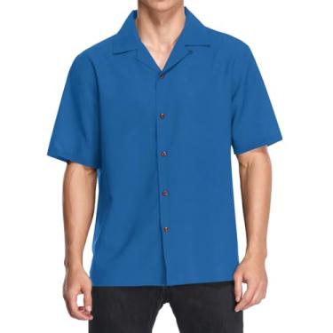 Imagem de CHIFIGNO Camisas havaianas masculinas, camisa de manga curta estampada com botões, casual, camiseta de verão de praia camisa folgada, Azul mineral, GG
