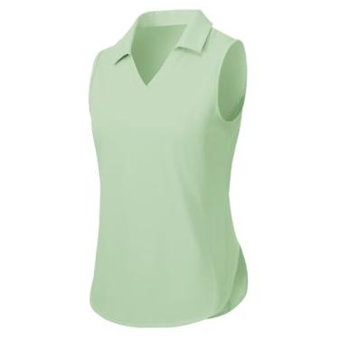 Imagem de TBMPOY Camiseta regata feminina de golfe sem mangas tênis FPS 50+ proteção solar secagem rápida polo atlética, Verde claro, XXG