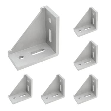 Imagem de Qjaiune 6 peças de reforço de canto interno 4040, suportes de extrusão de alumínio prateado, conector de suporte L para perfil de extrusão de alumínio série 4040 com slot de 8 mm
