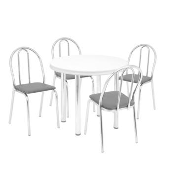 Imagem de Conjunto Sala De Jantar Mesa Com 4 Cadeiras Cromado/branco/pr