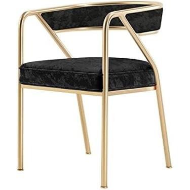 Imagem de Poltrona, cadeiras de jantar de flanela fosca, com perna de metal, cadeira de chá ambiental, com braços e encosto cadeira de lazer., preto + dourado