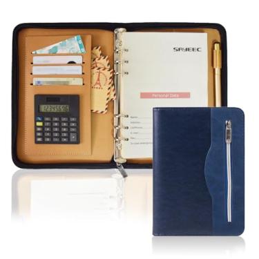 Imagem de SAYEEC A5 Caderno multifuncional com zíper para viagem, fichário de negócios, pasta de reunião, folha solta, com suporte para calculadora, para homens e mulheres