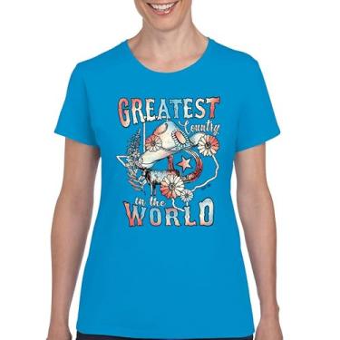 Imagem de Camiseta feminina Greatest Country in The World Cowgirl Cowboy Girlfriend Southwest Rodeo Country Western Rancher, Azul claro, P