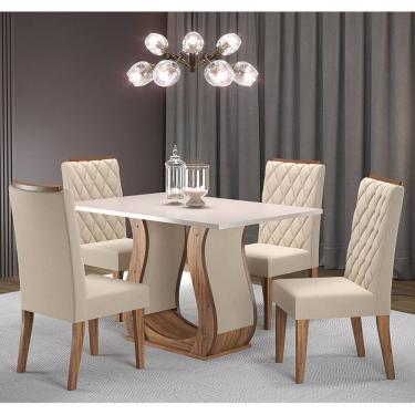 Imagem de Mesa de Jantar Retangular Sharom Com 4 Cadeiras Iza Imbuia/Blonde/Bege - Casa Giulia