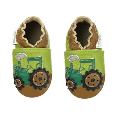 Imagem de Mocassins Baby Mocassins de Couro Macio Infantil Primeiro Andador, Trator verde, 6-6.5 Toddler