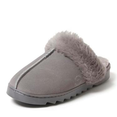 Imagem de Dearfoams Pantufa feminina de camurça com espuma viscoelástica Helena Scuff, Cinza, 37