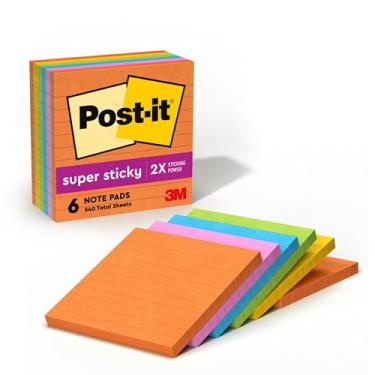 Imagem de Post-it Notas super adesivas, 6 blocos de notas adesivas forrados, 10 x 10 cm, material escolar, produtos de escritório, notas adesivas para superfícies verticais, monitores, paredes e janelas
