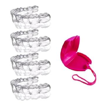 Imagem de Protetor Bucal Kit 04 Placas Moldeira Silicone Moldável + Porta Estojo Roxo