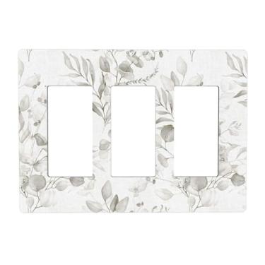 Imagem de Branco cinza folha de eucalipto 3 gangues triplos balancim/decorador interruptor de luz parede placa decorativa GFCI placa de interruptor elétrico