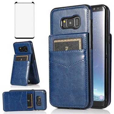 Imagem de Capa de telefone para Samsung Galaxy S8 Plus com protetor de tela de vidro temperado e suporte para cartão de crédito carteira capa de couro Glaxay S8plus S 8 8 plus 8S Edge S8+ SM-G955U capas