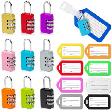 Imagem de Pacote com 9 cadeados de bagagem e 9 etiquetas de bagagem, cadeado de viagem colorido para bagagem, mala, bagagem de mão, mochila, bolsa de laptop. (colorido)