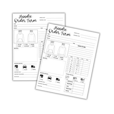 Imagem de Moletom com capuz em forma de pedido pacote com 50 unidades 21,6 x 28 cm decalque de vinil personalizado camiseta registro livro de registro rastreador de vendas roupas faturas comerciais para roupas