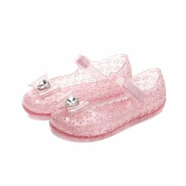 Imagem de Sandália feminina princesa com laço de bolinhas Mary Jane Jelly Sapatilha infantil para crianças pequenas/crianças pequenas, rosa, 9 Narrow Toddler