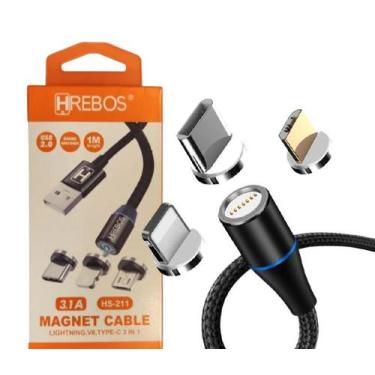 Imagem de Cabo Usb Carregador Magnetico Nylon Imã Rápido Lightning - HREBOS, Pre
