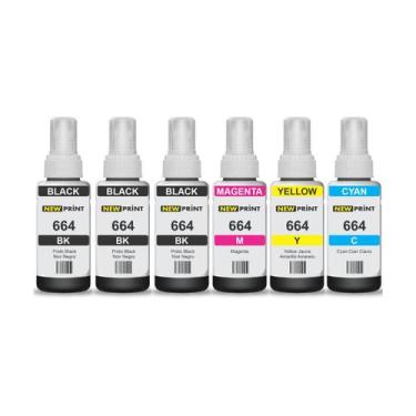 Imagem de Kit 6 Refil Tinta New Print Compatível Epson 664 L355 L375 L395
