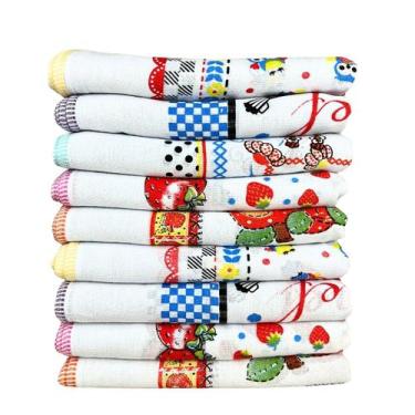 Imagem de Kit 10 Toalha De Chá Com Viés Estampa Sortida Tam. 90x48cm - DRKZA