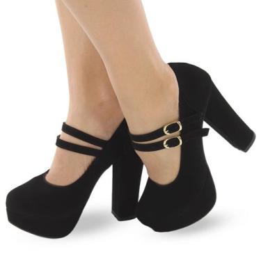 Imagem de Sapato Boneca Re&Ton Meia Pata Salto Alto Grosso MP26, Preto, 36