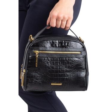 Imagem de Bolsa baú pequena de couro croco Lara - Preto  feminino