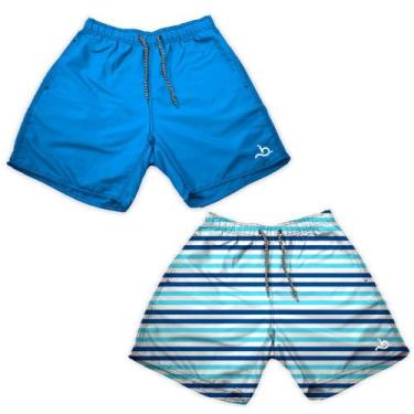 Imagem de Kit 2 Shorts Tactel Masculino Liso e Listrado Piscina Praia - Bueno St