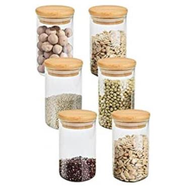Imagem de Kit 6 Potes De Vidro Hermetico Tempero Tampa De Bambu 110ml - Offerbes