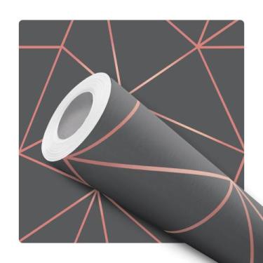 Imagem de Papel De Parede Vinílico Geométrico Grafite Fio Rosê Sala Quarto 3.5m 