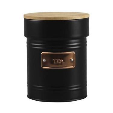 Imagem de Pote Metal com Tampa Bambu Tea Preto 14,7cm - CASA CAFÉ MEL
