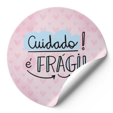 Imagem de 120 Etiquetas Auto Colante Adesivos Redondos Cuidado É Frágil Fundo Bo