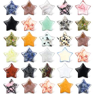 Imagem de 28 peças de cristais de estrela a granel pedra preciosa 2,3 cm pedra preciosa estrela bruxa preocupação em massa mini bolso estrela quatrz pedras de palmeira decoração para suprimentos de feitiçaria,