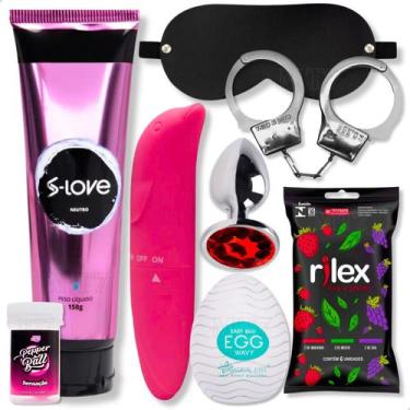 Imagem de Kit Sexshop Casal Plug AnaI P Joia Aço Inox Lubrificante Vibrado Golfi