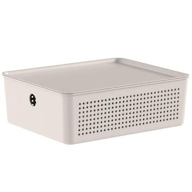 Imagem de Caixa Organizadora com Tampa Ou Bege 27x22x9cm Cesto Organizador Flow 5,4L Closet Lavanderia