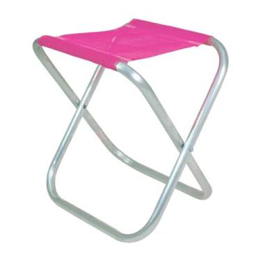 Imagem de Banqueta Dobrável Banquinho Alumínio Suporta 90kg Rosa Camping Praia P