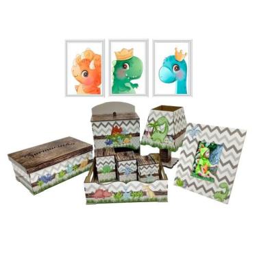 Imagem de Kit Bebe Higiene Dinossauro Com Trio De Quadrinhos Decoração - Mdf Sto