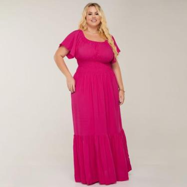 Imagem de Vestido Manga Curta Plus Size Longo Acinturado Ajustável Ombro a Ombro