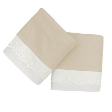 Imagem de Kit 2 Fronhas Malha 50x70cm Decorada Bordado Inglês Nude Arrumadinho E