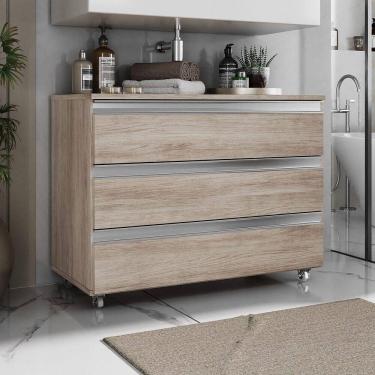 Imagem de Gabinete Banheiro Rodinhas Joia 80cm 03 Gavetas Madeirado Inteiro