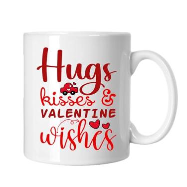 Imagem de SpreadPassion Caneca de café Hugs Kisses And Valentine Wishes, presente para namorado e namorada, ideia de presente de dia dos namorados, presente para marido e esposa, ideia de presente de