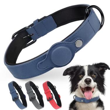 Imagem de PetiFine Coleira para cães AirTag, coleira de couro com suporte para airtag, coleira para cães Apple Air Tag acolchoada macia com fivela de metal ajustável à prova de ferrugem para cães pequenos,