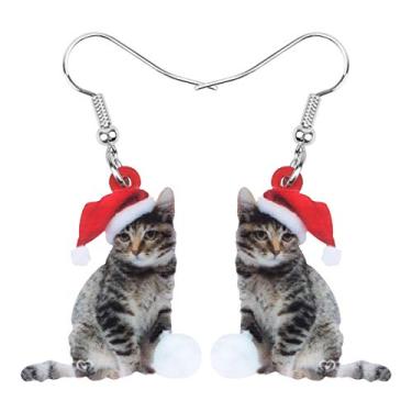 Imagem de NEWEI Brincos de acrílico de Natal para gatos de ar curto, pingente, joia com gancho para mulheres, meninas, crianças, presente de charme Multicor
