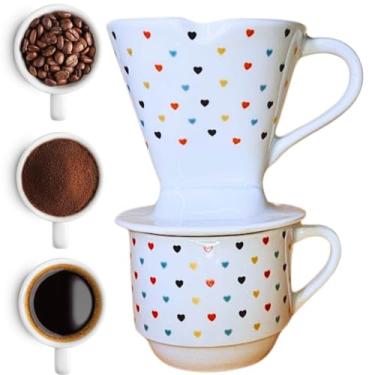 Imagem de Conjunto de Xicara e Coador de Porcelana para Café em pó coado presente (Colorido)