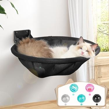 Imagem de JUNSPOW Rede para Gatos Montada Na Parede, Camas para Gatos Dobráveis e Estáveis - Prateleiras de Parede Respiráveis para Gatos para Dormir, Brincar, Escalar e Relaxar - Suporte Máximo de Até 30 Libra