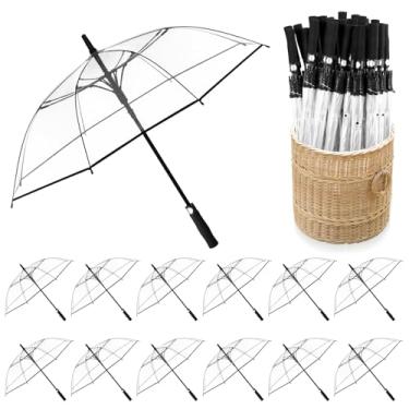 Imagem de Cosblank 12 guarda-chuvas de casamento a granel, guarda-chuvas de 104 cm com alça de madeira à prova de vento para casamento (preto transparente)