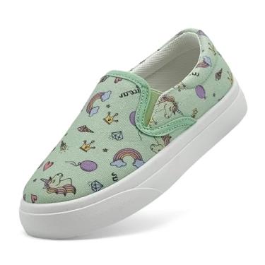 Imagem de Tênis infantil para meninas e meninos, de lona, leve, respirável, desenho animado, cano baixo, casual, Verde claro, 11.5 Little Kid